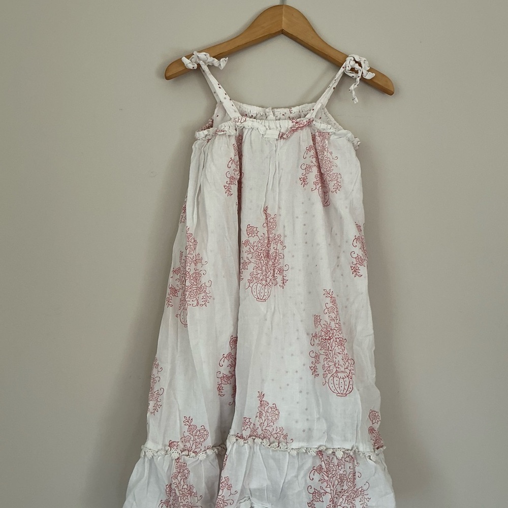 Lali White Girls' Cotton Sundress with Pink Floral Motif